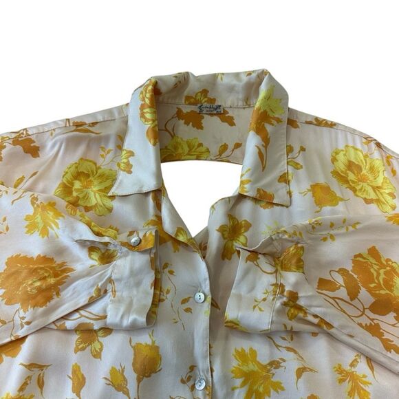 Free People Intimately Silkin' Around Sleep Shirt Yellow Floral, L - Picture 6 of 10
